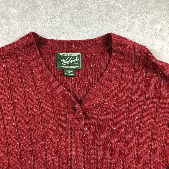 Woolrich Sweater Womens XL Red V Neck Wool Bright Ruby Heather Cozy Cabincore - Picture 2 of 10